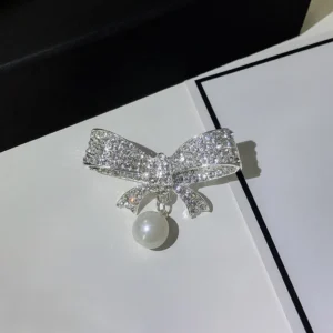 Pearl Bowtie Ribbon Brooch