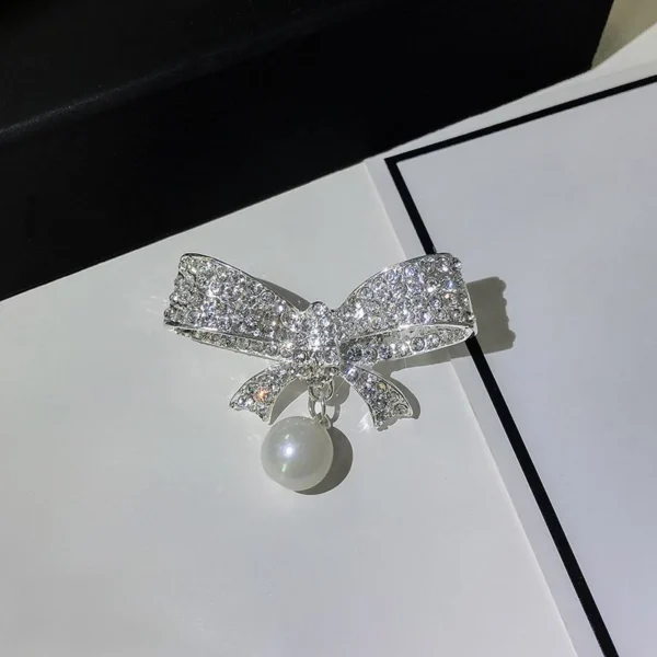 Pearl Bowtie Ribbon Brooch